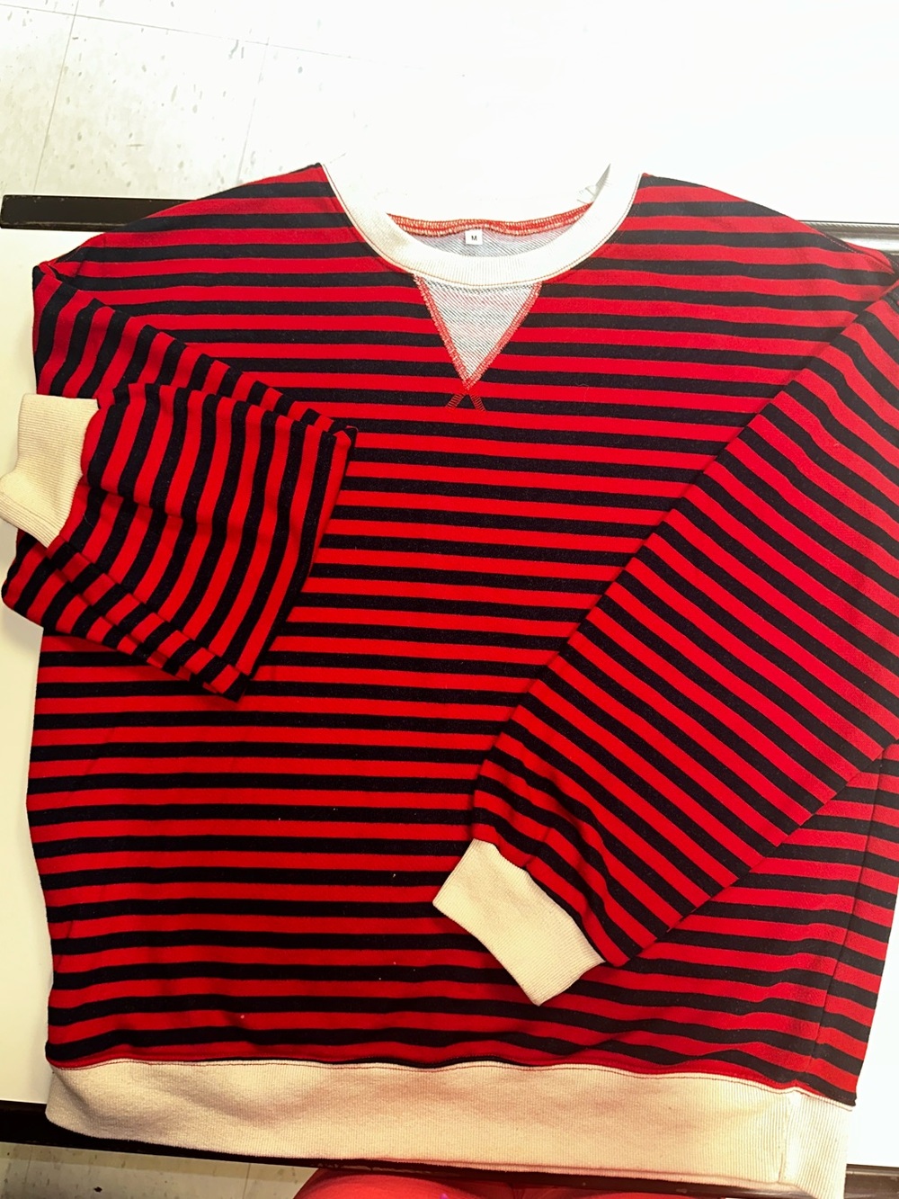 Red and Black Striped Crewneck Sweatshirt